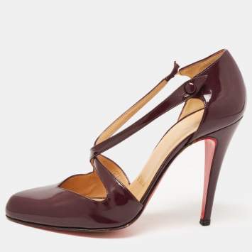 Pre Owned Christian Louboutin Burgundy Patent Leather Vita Dita Pumps Size 38