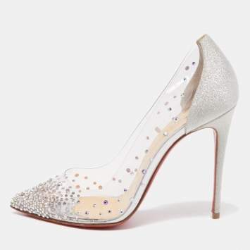 Pre Owned Christian Louboutin Silver/Transparent Glitter and PVC Degrastrass Pumps Size 36.5