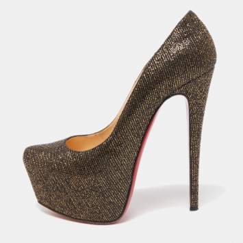 Pre Owned Christian Louboutin Black/Gold Lurex Fabric Daffodile Pumps Size 41