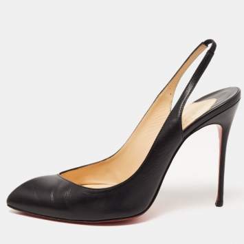Pre Owned Christian Louboutin Black Leather Corneille Slingback Pumps Size 40