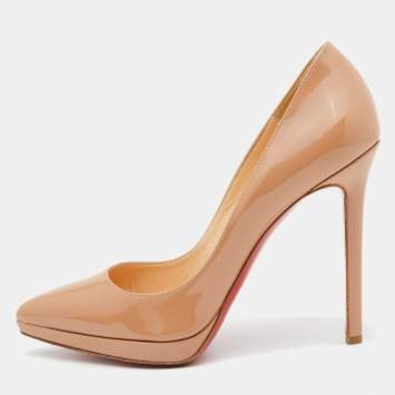 Pre Owned Christian Louboutin Beige Patent Leather Pigalle Plato Pumps Size 38