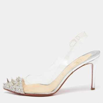Pre Owned Christian Louboutin Silver/Transparent PVC and Glitter Just Picks Pumps Size 39.5