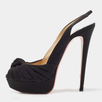 Pre Owned Christian Louboutin Black Fabric Jenny Slingback Pumps Size 40
