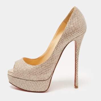Pre Owned Christian Louboutin Metallic Glitter Lady Peep Pumps Size 36
