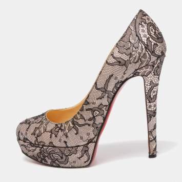 Pre Owned Christian Louboutin Black/Pink Lace and Satin Bianca Pumps Size 38