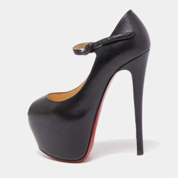 Pre Owned Christian Louboutin Black Leather Lady Highness Pumps Size 36.5