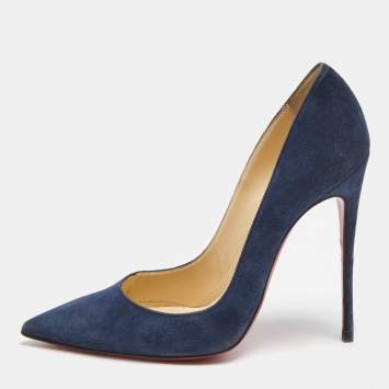 Pre Owned Christian Louboutin Blue Suede So Kate Pointed Toe Pumps Size 38