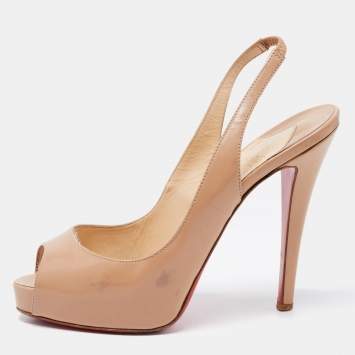 Pre Owned Christian Louboutin Beige Patent Leather No Prive Slingback Pumps Size 37