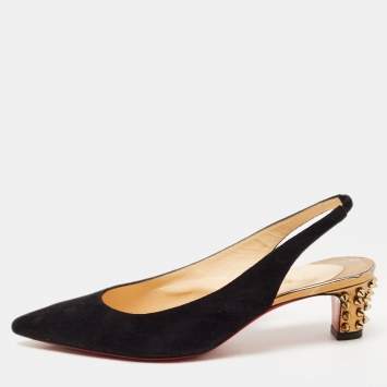 Pre Owned Christian Louboutin Black Suede Slingback Pointed Toe Pumps Size 38     
