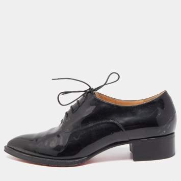 Pre Owned Christian Louboutin Black Patent Leather Zazou Oxfords Size 38