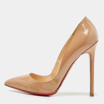Pre Owned Christian Louboutin Beige Patent Leather Pigalle Pumps Size 37