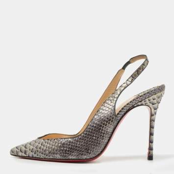 Pre Owned Christian Louboutin Two Tone Python Slingback Pumps Size 37.5