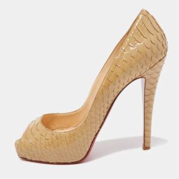Pre Owned Christian Louboutin Green Python New Very Prive Pumps Size 38.5