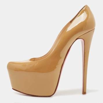 Pre Owned Christian Louboutin Beige Patent Daffodile  Pumps Size 38.5