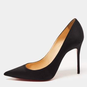 Pre Owned Christian Louboutin Black Satin Kate Pumps Size 38.5