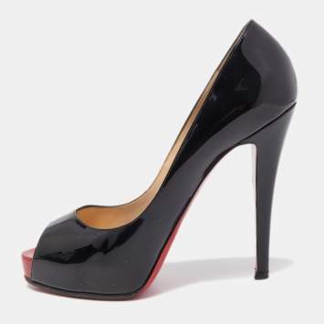 Pre Owned Christian Louboutin Black Patent Leather Very Prive Pumps Size 38 