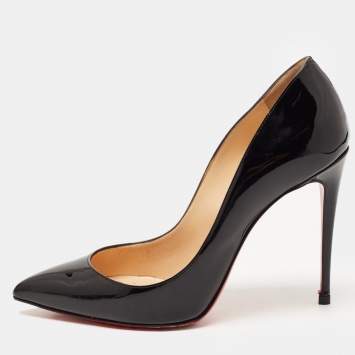 Pre Owned Christian Louboutin Black Patent Decollete Pumps Size 37.5