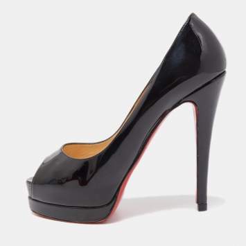 Pre Owned Christian Louboutin Black Patent Leather Altadama Pumps Size 38.5 