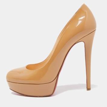 Pre Owned Christian Louboutin Beige Patent Leather Bianca Pumps Size 39