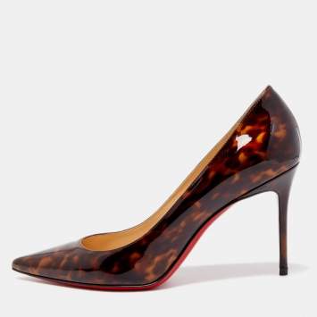 Pre Owned Christian Louboutin Two Tone Leopard Print Patent Leather Kate Pumps Size 37