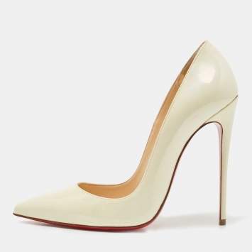 Pre Owned Christian Louboutin Cream Patent Leather So Kate Pumps Size 38