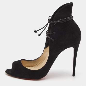 Pre Owned Christian Louboutin Black Suede Megavamp Peep Toe Pumps Size 38