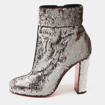 Pre Owned Christian Louboutin Multicolor Sequin Moulamax Ankle Boots Size 38.5