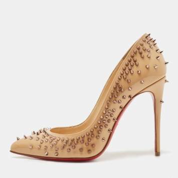 Pre Owned Christian Louboutin Beige Patent Leather Escarpic Pumps Size 35