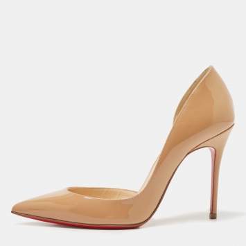 Pre Owned Christian Louboutin Beige Patent Iriza Pumps Size 34.5
