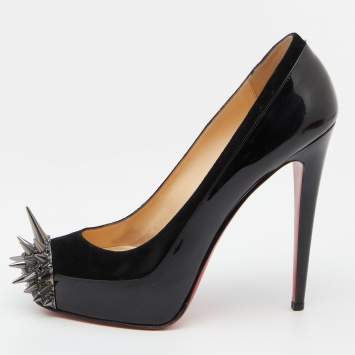 Pre Owned Christian Louboutin Black Patent Leather and Suede Asteroid Platform Pumps Size 40