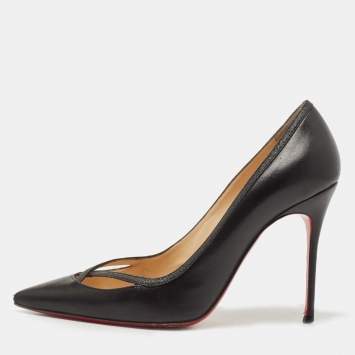 Pre Owned Christian Louboutin Black Leather and Glitter Princess Pumps Size 36.5
