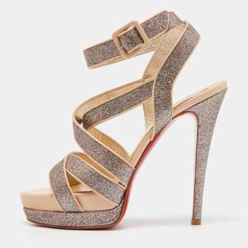 Pre Owned Christian Louboutin Multicolor Glitter Straratata Platform Sandals Size 38