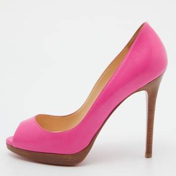 Pre Owned Christian Louboutin Pink Leather Peep Toe Platform Pumps Size 37