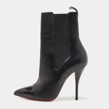Pre Owned Christian Louboutin Black Leather and Patent Tuscon Booties Size 38