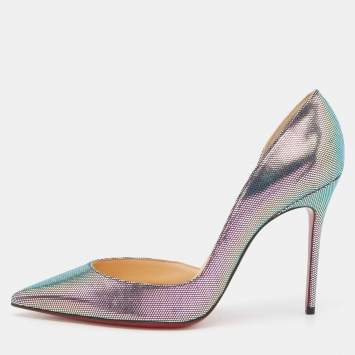 Pre Owned Christian Holographic Fabric Louboutin Iriza Pumps Size 38.5 
