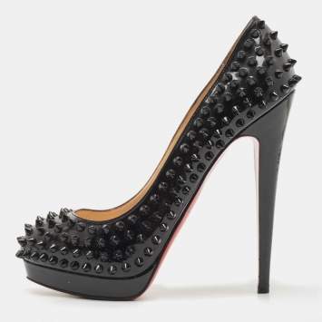 Pre Owned Christian Louboutin Black Leather Alti Spike  Pumps Size 39.5