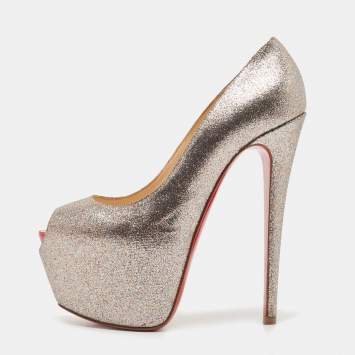 Pre Owned Christian Louboutin Multicolor Glitter Highness Peep Toe Platform Pumps Size 37