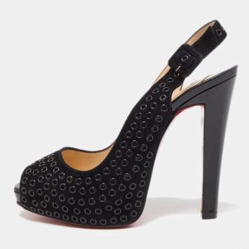 Pre Owned Christian Louboutin Black Suede Aicha Slingback Pumps Size 38.5