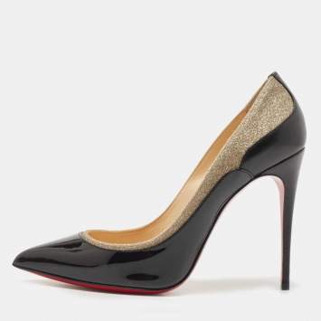 Pre Owned Christian Louboutin  Black Patent Leather and Glitter Tucsick Pointed Toe Pumps Size 39