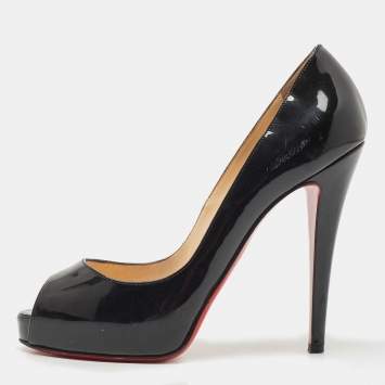 Pre Owned Christian Louboutin Black Patent Very Prive Pumps Size 38