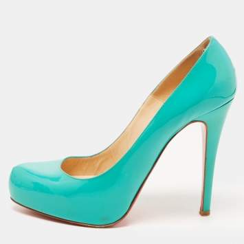 Pre Owned Christian Louboutin Blue Patent Leather Rolando Pumps Size 38.5