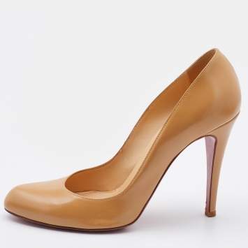 Pre Owned Christian Louboutin Beige Leather Simple Pumps Size 38.5