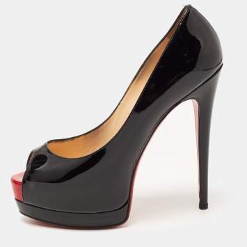 Pre Owned Christian Louboutin Black Patent Leather Altadama Pumps Size 38