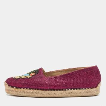 Pre Owned Christian Louboutin Metallic Pink Lurex Fabric Cario Loubi Espadrille Flats Size 37