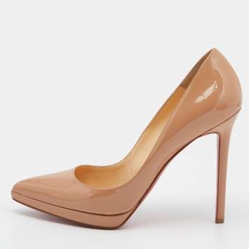 Pre Owned Christian Louboutin Beige Patent Leather Pigalle Plato Pumps Size 38.5