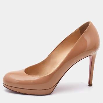 Pre Owned Christian Louboutin Beige Patent Leather New Simple Pumps Size 38.5