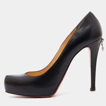 Pre Owned Christian Louboutin Black Leather Rolandzip Platform Pumps Size 41