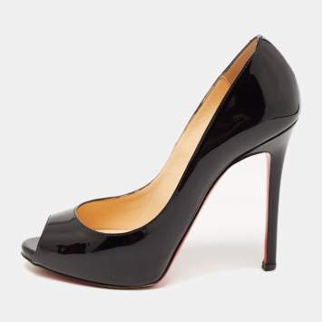 Pre Owned Christian Louboutin Black Patent Leather Flo Platform Peep Toe Pumps Size 37.5