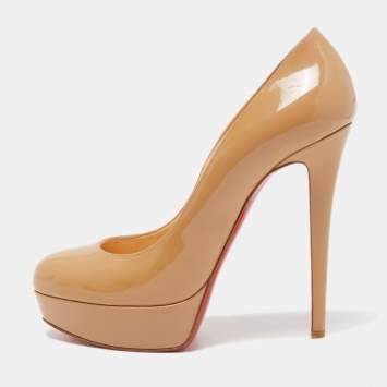 Pre Owned Christian Louboutin Beige Patent Leather Bianca Pumps Size 39