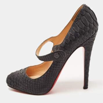 Pre Owned Christian Louboutin Black Python Mary Jane Pumps Size 38.5